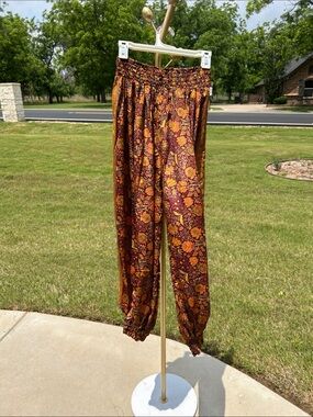 Rhea Bohemian Wide Leg Flowy Comfortable Harem Jogger Pants With Smocked Waist